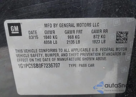 2015 Chevrolet Cruze 1Lt Auto from USA, damaged, VIN 1G1PC5SB0F7236707